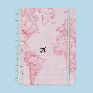 Cad. CI Especial Gocase - Grande - A4 - Mapa Mundi Pink