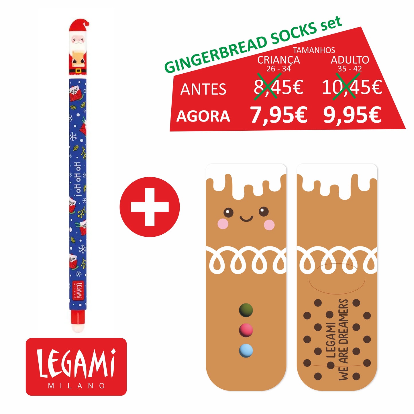 Promoção LEGAMI SANTA CLAUS - Erasable Santa Claus + Meias Antiderrapantes Gingerbread