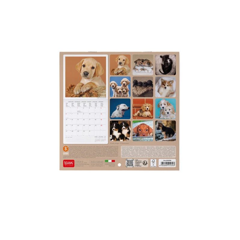 Calendário LEGAMI 2025 Wall Uncoated - 18x18 - Puppies