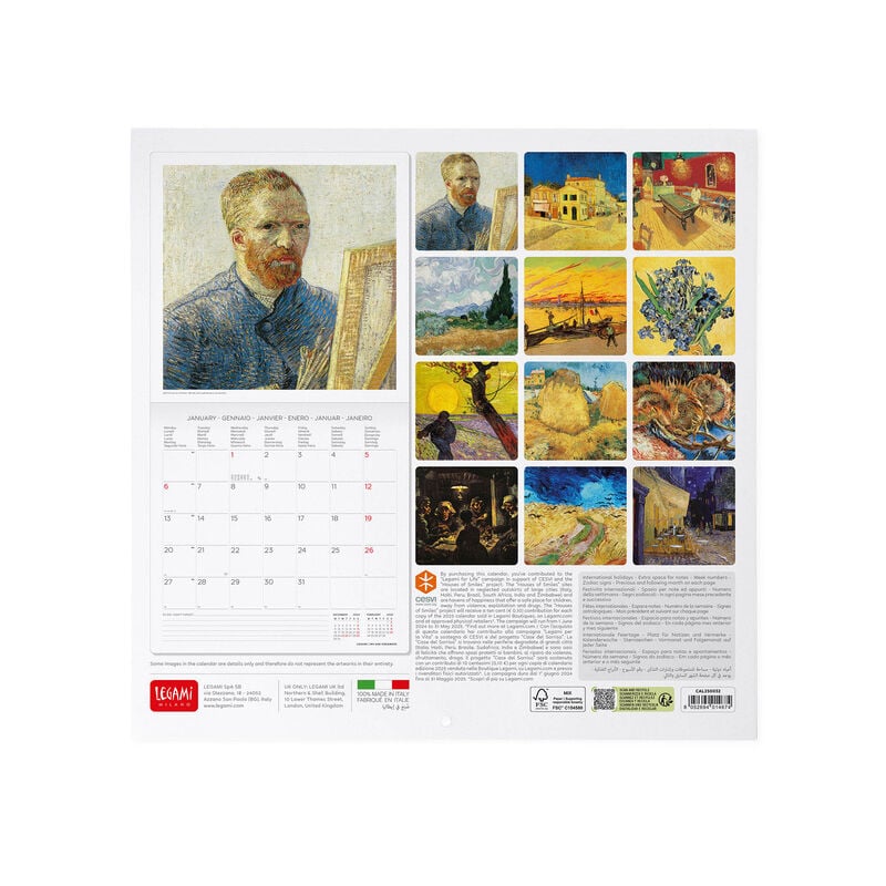 Calendário LEGAMI 2025 Wall Uncoated - 18x18 -  Van Gogh